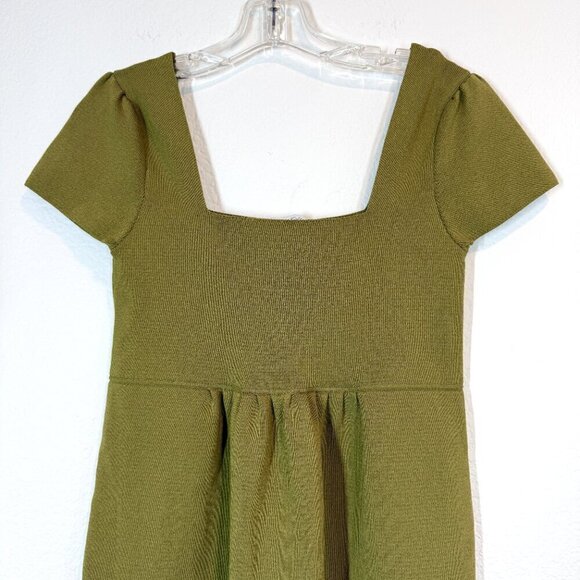 Zara Green Knit Babydoll Mini Dress Square Neck Small - Picture 4 of 9